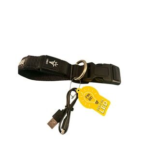 Play On LED Dog Collar Small/Medium‎ Black New USB Rechargeable Light Up Safety